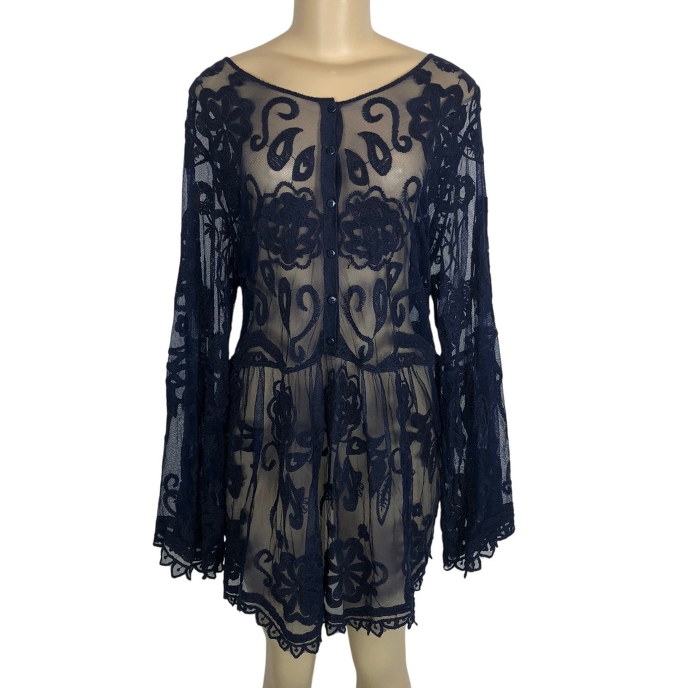 Lane Bryant Sheer Lace Flare Sleeve Babydoll Tunic Top 18/20 Whimsigoth Witchy - Picture 2 of 13